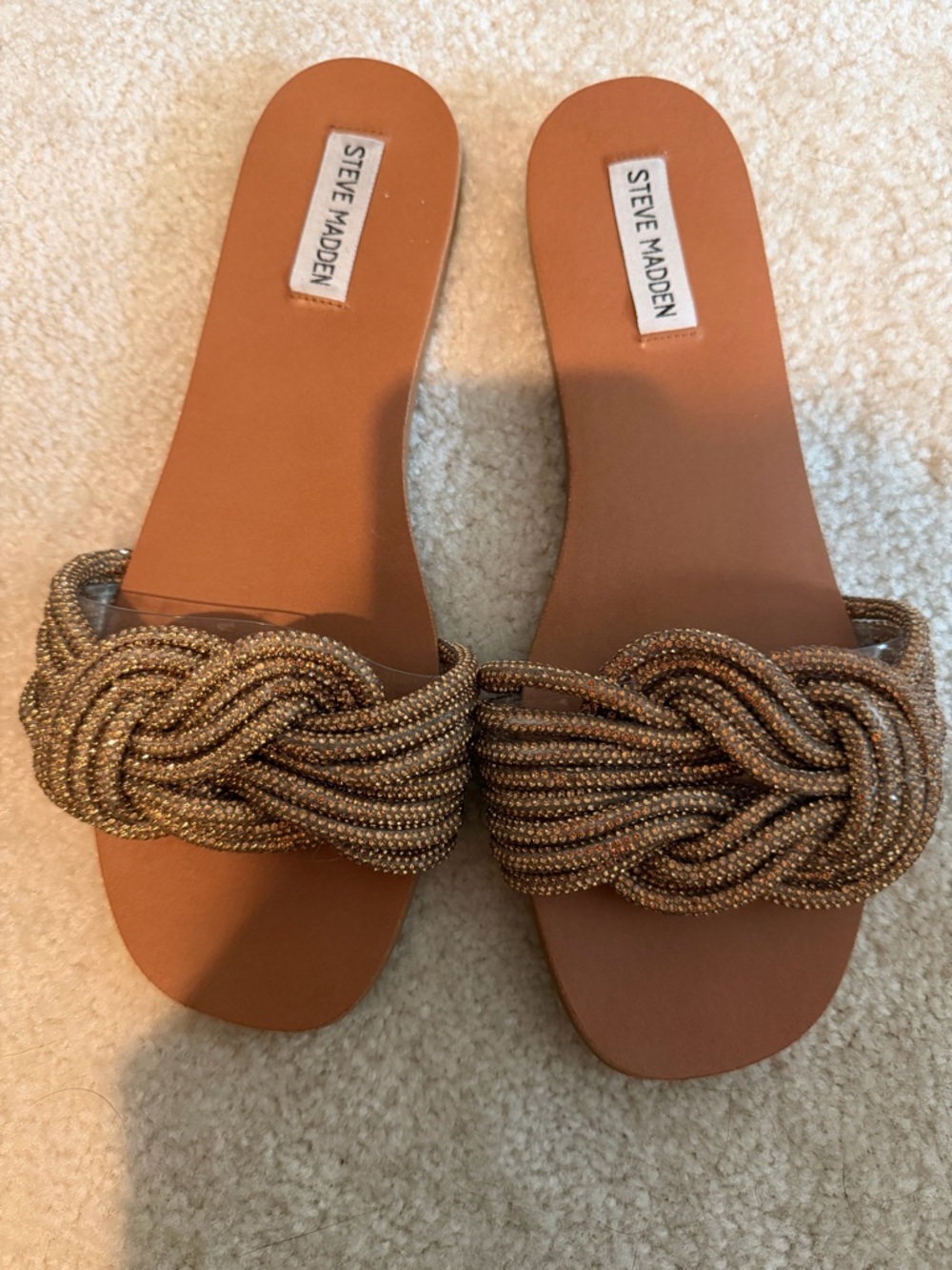 Steve Madden Gold Braided Knot Slide Sandals